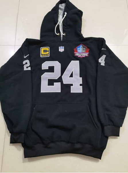 Men's Las Vegas Raiders #24 Charles Woodson Black Pullover Hoodie